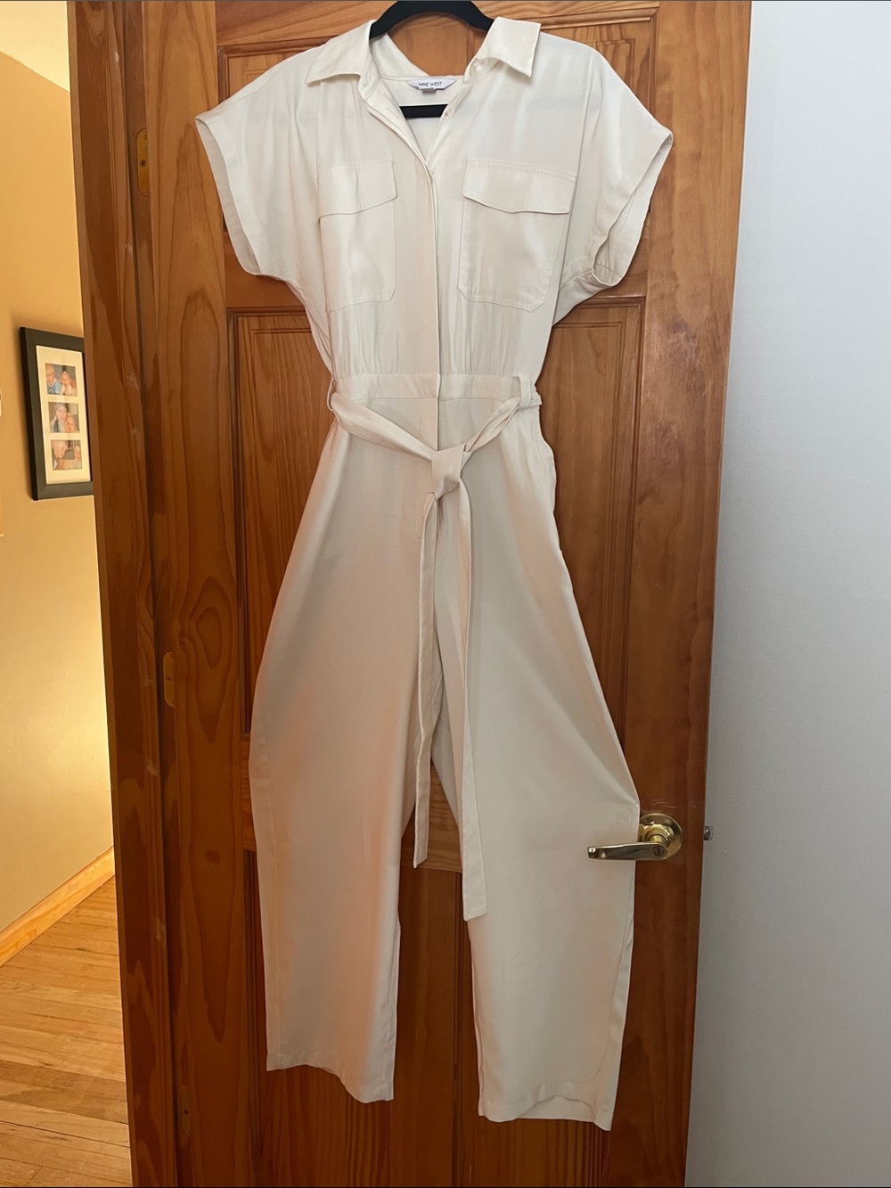 Nine West Cream Utility Jumpsuit with Tie Belt